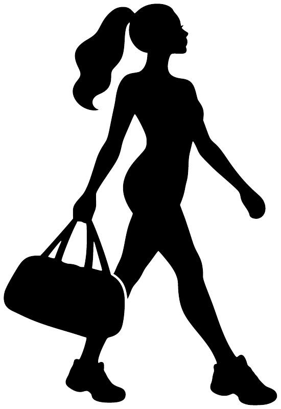 Black vinyl silhouette decal of a jazz dancer carrying a bag