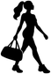 Black vinyl silhouette decal of a jazz dancer carrying a bag