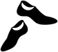 Vinyl decal pair of jazz dance shoes, black shoe silhouettes with white toe accents