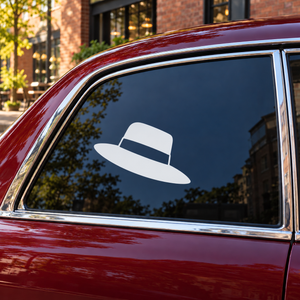 White fedora-style hat vinyl decal with dark blue band