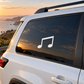 White music note vinyl decal on car rear window