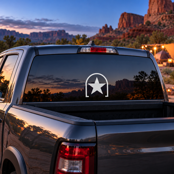 Vehicle window arch vinyl decal with black star icon