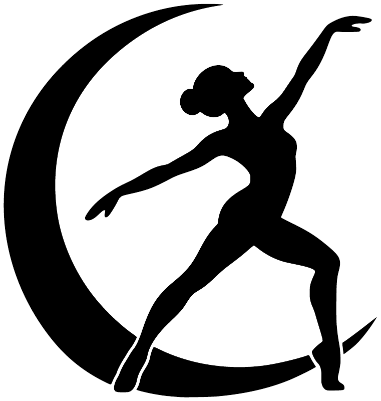 Black jazz dancer vinyl decal silhouette inside a crescent moon