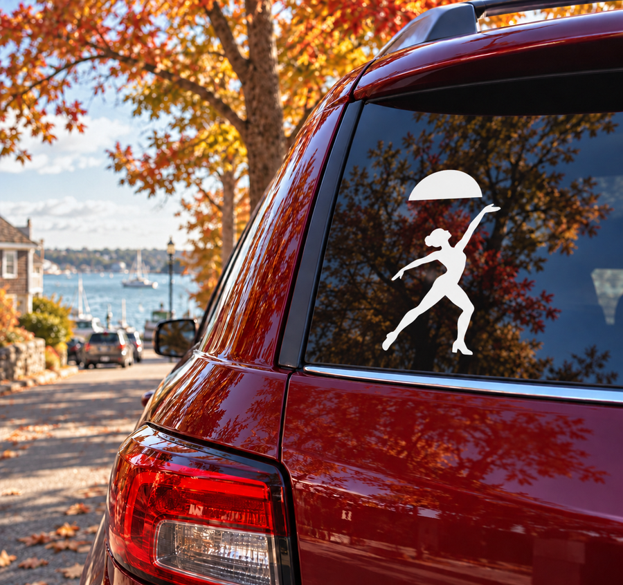 White jazz dancer silhouette vinyl decal on car rear window