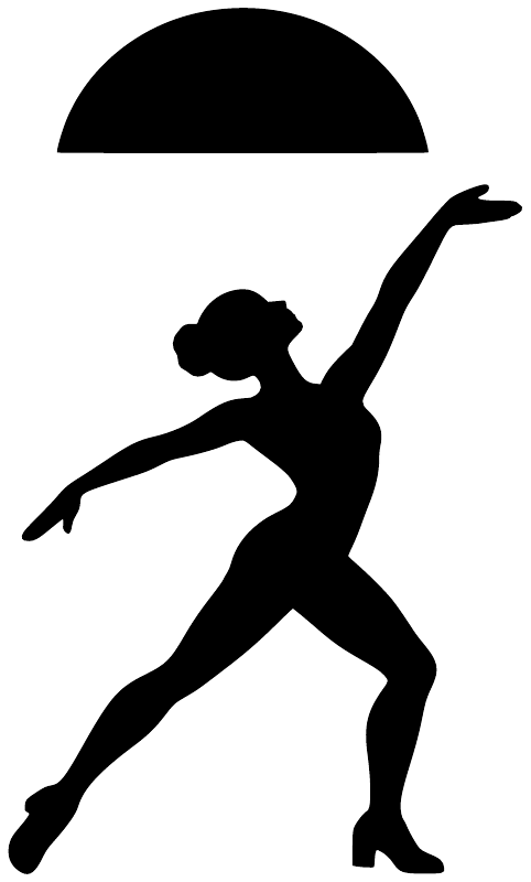Black jazz dancer silhouette vinyl decal with half-sun shape