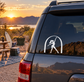 Car window vinyl decal with white arched silhouette of a jazz dancer