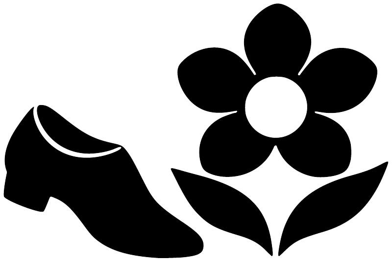 Vinyl decal featuring black jazz dance shoe with white flower and petals