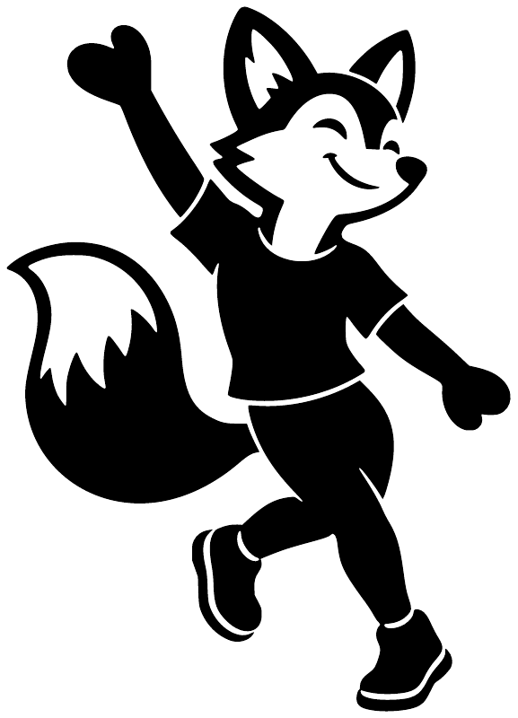 Jazz dancer fox vinyl decal, black silhouette with raised tail and boots.