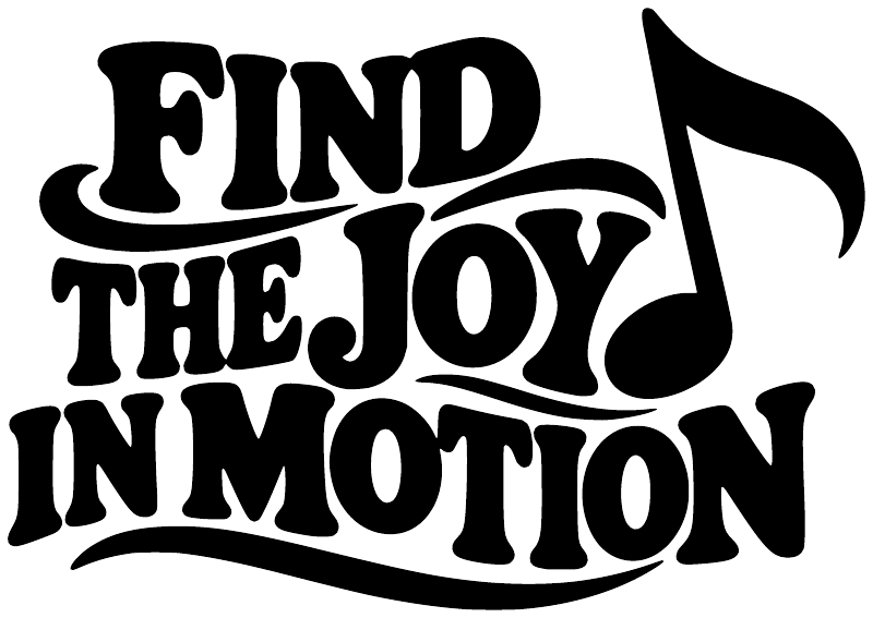 Find the joy in motion vinyl decal with music note graphic, black on white
