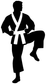 Karate practitioner vinyl decal silhouette, black figure with white gi and belt details