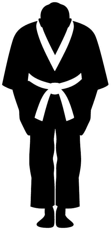 Karate gi bow vinyl decal silhouette with white belt and V-neck collar