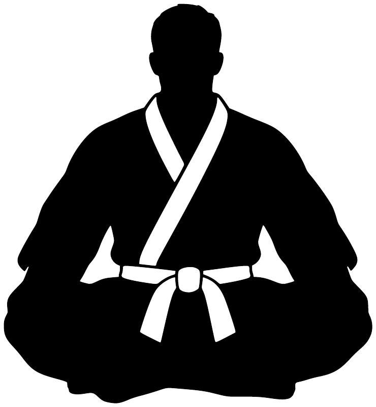 Karate fighter vinyl decal silhouette in black with white gi belt