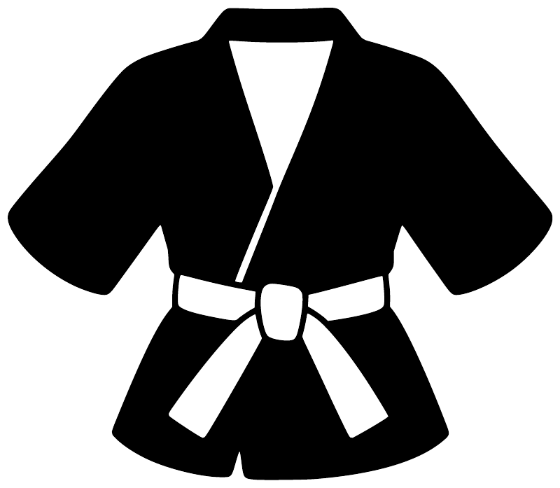 Karate gi vinyl decal, black jacket with white collar and bow belt