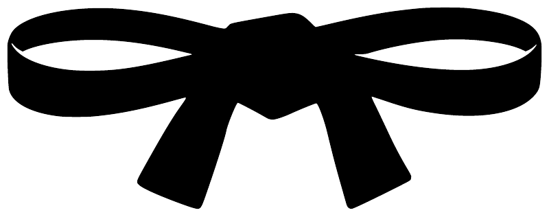 Karate tied belt vinyl decal, black bow ribbon graphic (close-up)