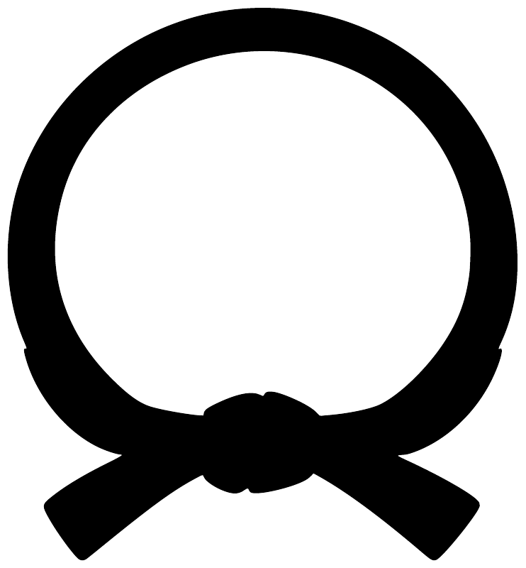 Black circular karate belt emblem vinyl decal with ribbon and knot