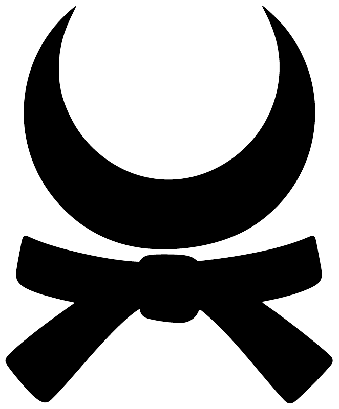 Karate crescent belt vinyl decal logo, black and white crescent and ribbon