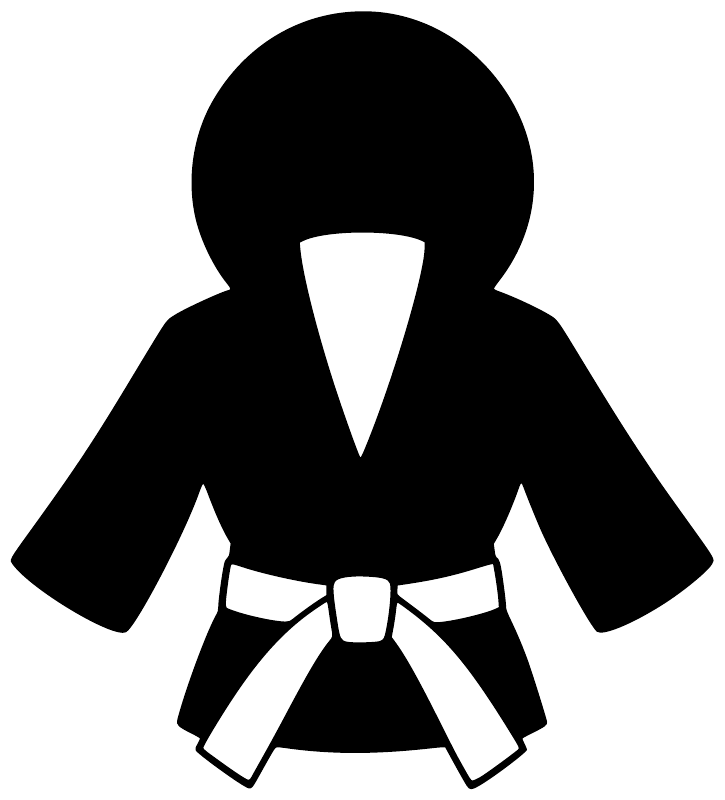 Martial arts gi vinyl decal silhouette, black figure with white collar and belt