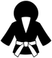 Martial arts gi vinyl decal silhouette, black figure with white collar and belt