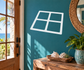 Karate training mat vinyl decal with white four-square grid on teal wall