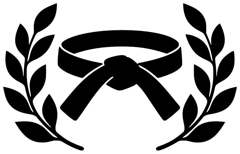 Black karate laurel belt vinyl decal graphic with crossed belt and wreath leaves
