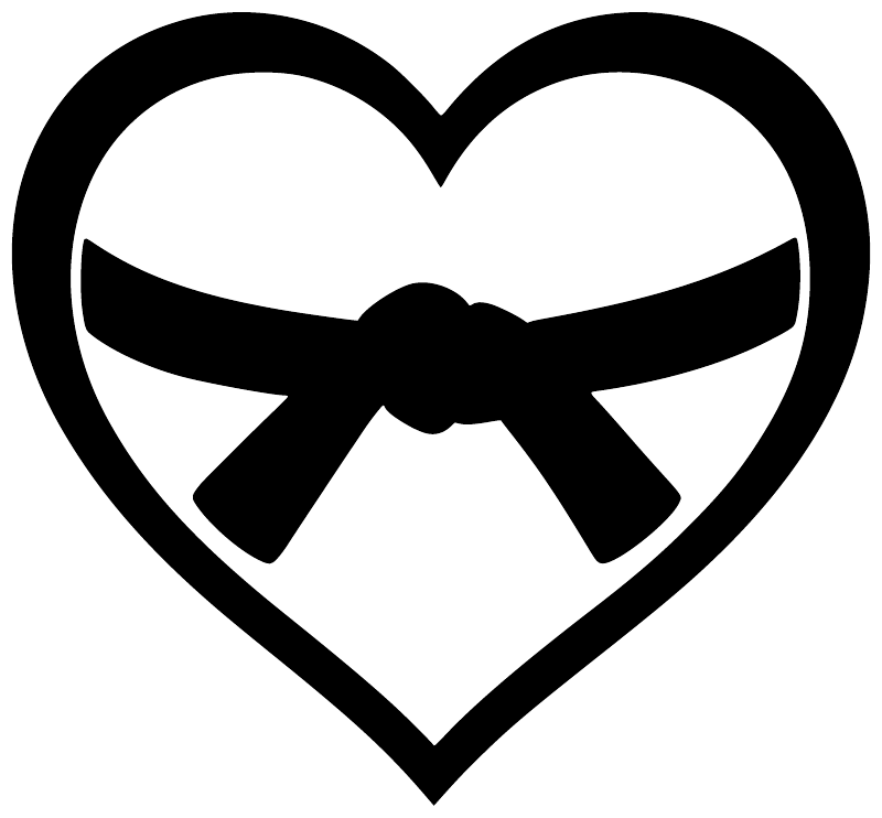 Karate heart vinyl decal with crossed bow and black ring outline