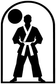 Karate window vinyl decal: black martial artist silhouette in an arched frame with circle