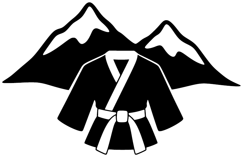 Karate mountain vinyl decal graphic with black peaks and karate uniform