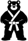 Karate bear vinyl decal of black bear karate stance, white gi and belt