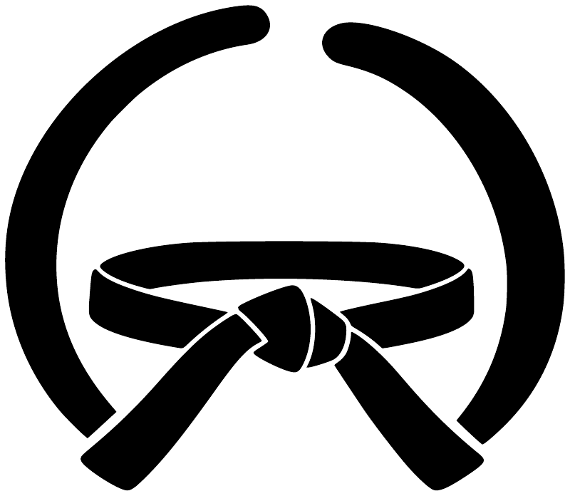 Black karate open circle vinyl decal with stylized belt and ribbon knot symbol