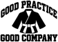 White and black karate uniform vinyl decal with Good Practice Good Company lettering