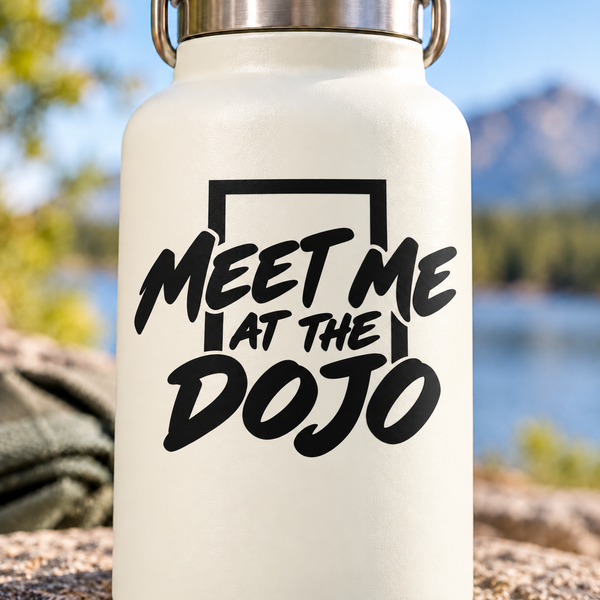Vinyl decal: "Meet Me at the Dojo" black lettering
