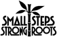 Black vinyl decal with bold 'Small Steps Strong Roots' text and bamboo icon