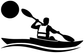 Kayak vinyl decal graphic: rower in kayak with oar and round emblem, black