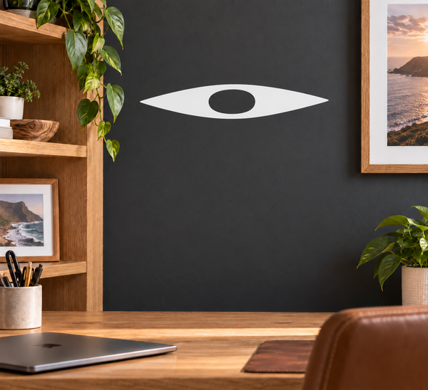 Kayak deck vinyl decal, eye-shaped with white center oval