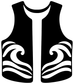 Kayak ocean wave vest vinyl decal: white life-vest icon with wave swirls on black