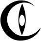 Black-and-white circular crescent vinyl decal with central droplet eye