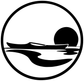 Kayak sunset circle vinyl decal close-up: black border, kayak silhouette, sun disk