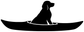 Dog copilot kayak vinyl decal silhouette in black, dog sitting on kayak board