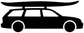 Kayak roof car vinyl decal silhouette, black background with white vehicle and kayak