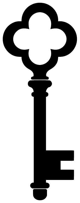 Black clover-bow skeleton key vinyl decal, bold silhouette