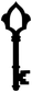 Black gothic key vinyl decal silhouette with pointed arch head on a white background