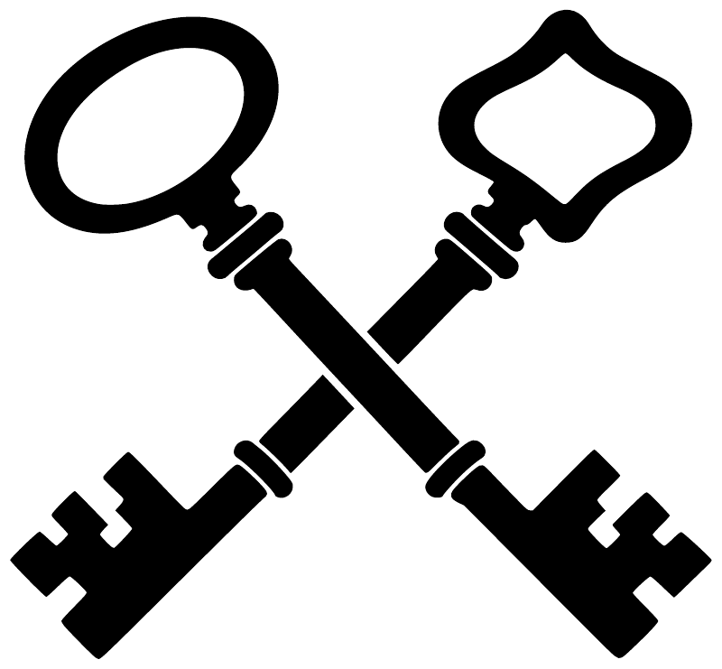 Twin vintage keys vinyl decal, black crossed keys graphic on white