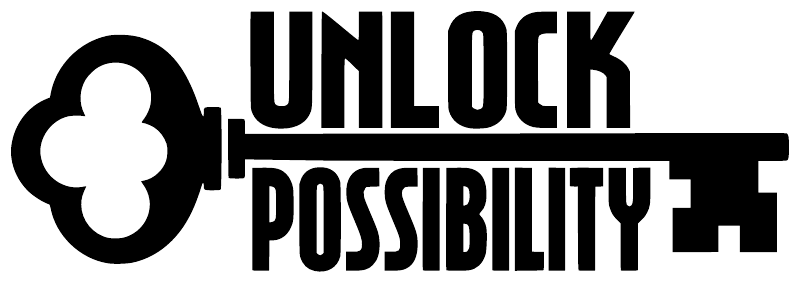 Unlock Possibility vinyl decal close-up: black key icon and “UNLOCK POSSIBILITY” lettering