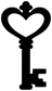 Black antique-style heart key vinyl decal, close-up silhouette on white