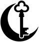 Close-up black vinyl decal: crescent moon behind key with flower charm