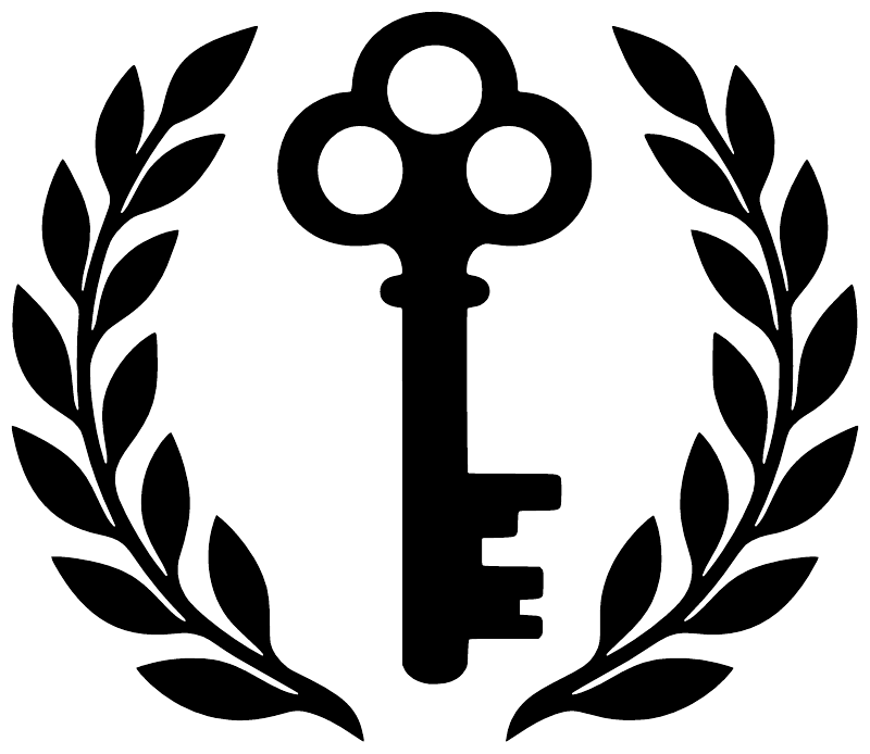 Black key and open laurel vinyl decal design with wreath and open key