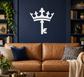 White crown and key vinyl decal with ornate flourish, wall-ready