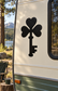 Vinyl decal featuring a four-leaf clover heart and key silhouette in black