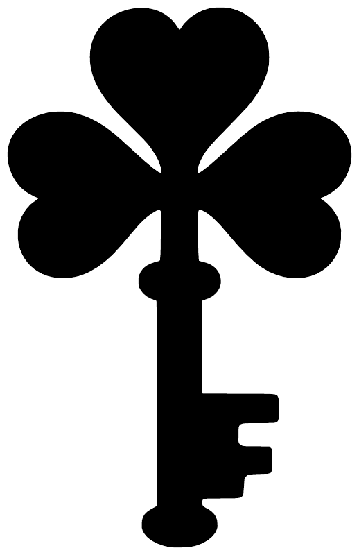 Black four-leaf clover heart key vinyl decal with vertical key handle detail