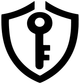 Black vinyl shield decal with keyhole and key icon, bold close-up.